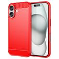 Coque iPhone 16 en TPU Brossé - Fibre de Carbone - Rouge