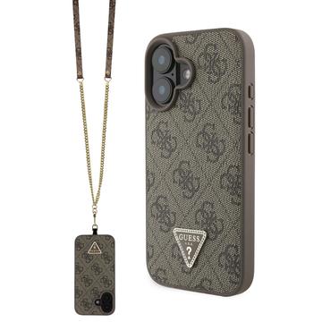 Coque iPhone 16 avec Crossbody Sangle Guess 4G Strass Triangle Metal Logo