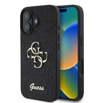Coque iPhone 16 Guess Fixed Glitter 4G Metal Logo - Noire