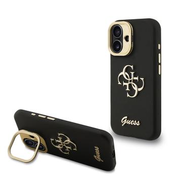 Coque pour cadre de caméra iPhone 16 avec support Guess Grained 4G Logo - Noire