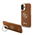 Coque pour cadre de caméra iPhone 16 avec support Guess Grained 4G Logo - Marrone