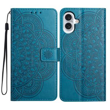 Étui Portefeuille iPhone 16 Mandala Série - Bleu
