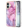 Coque iPhone 16 en TPU Marble Pattern Galvanisé IMD - Bleue / Rose