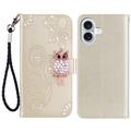 Etui iPhone 16 Hibou Strass - Doré