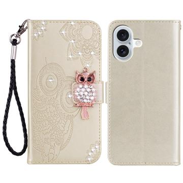 Etui iPhone 16 Hibou Strass - Doré