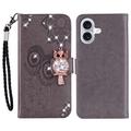 Etui iPhone 16 Hibou Strass - Gris