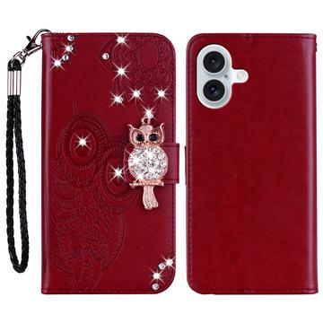 Etui iPhone 16 Hibou Strass - Rouge