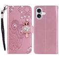 Etui iPhone 16 Hibou Strass - Rose Doré