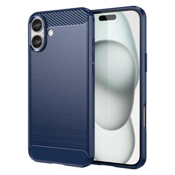 Coque iPhone 16 Plus en TPU Brossé - Fibre de Carbone - Bleue