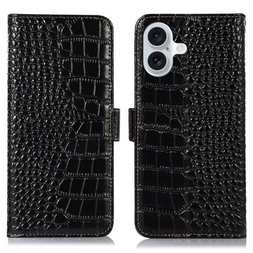 Étui Portefeuille iPhone 16 Plus en Cuir avec RFID - Série Crocodile