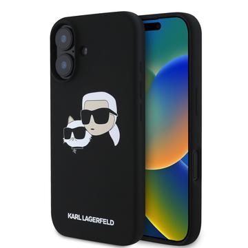 Coque MagSafe en silicone liquide iPhone 16 Plus Karl Lagerfeld Double Heads - Noire