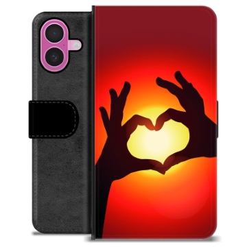 Étui Portefeuille Premium iPhone 16 Plus - Silhouette de Coeur