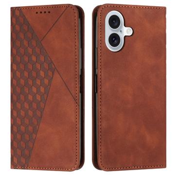 Étui Portefeuille iPhone 16 Plus avec fermeture magnétique à motif de losange - Marron