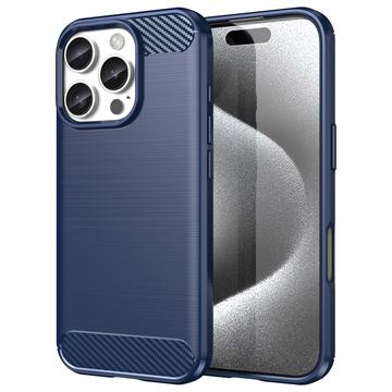 Coque iPhone 16 Pro en TPU Brossé - Fibre de Carbone - Bleue