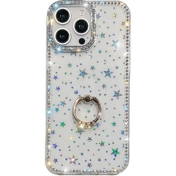 Coque Hybride iPhone 16 Pro CrystalGlow avec support à anneau - Étoiles / Transparente