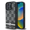 Coque iPhone 16 Pro DKNY Motif à carreaux et rayures - Noire