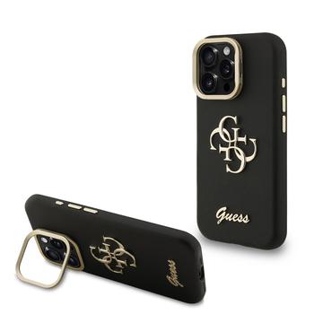 Coque pour cadre de caméra iPhone 16 Pro avec support Guess Grained 4G Logo - Noire