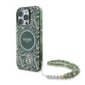 Coque iPhone 16 Pro Guess IML Flowers Allover avec bracelet en perles - Compatible MagSafe