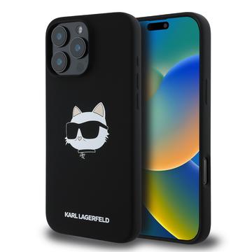 Coque MagSafe iPhone 16 Pro en silicone liquide Karl Lagerfeld Karl Choupette - Noire