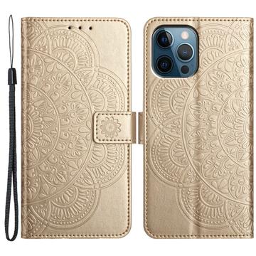 Étui Portefeuille iPhone 16 Pro Mandala Série - Doré