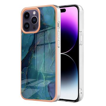 Coque iPhone 16 Pro en TPU Marble Pattern Galvanisé IMD - Verte