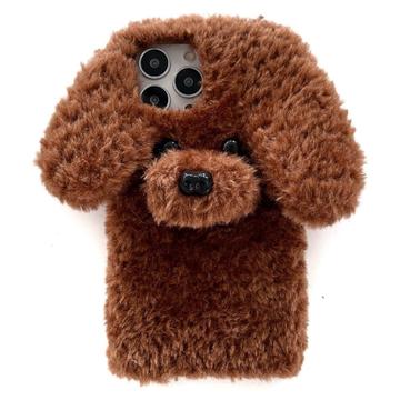 Coque iPhone 16 Pro Max en Peluche Adorable en Forme de Chien Teddy - Marrone