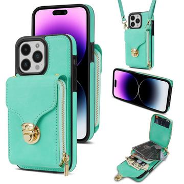 Coque tout-en-un iPhone 16 Pro Max avec portefeuille et dragonne - Menthe
