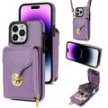 Coque tout-en-un iPhone 16 Pro Max avec portefeuille et dragonne - Violete