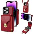 Coque tout-en-un iPhone 16 Pro Max avec portefeuille et dragonne - Rouge