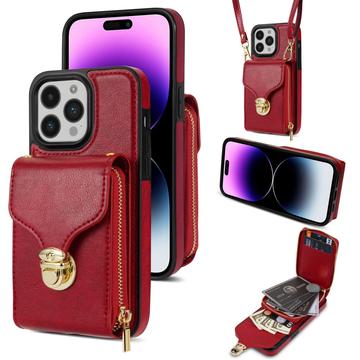 Coque tout-en-un iPhone 16 Pro Max avec portefeuille et dragonne - Rouge