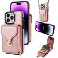Coque tout-en-un iPhone 16 Pro Max avec portefeuille et dragonne - Or rose
