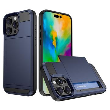 Coque Hybride iPhone 16 Pro Max avec Porte-Carte Coulissant - Bleu Foncé