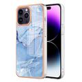 Coque iPhone 16 Pro Max en TPU Marble Pattern Galvanisé IMD - Bleue