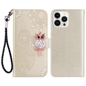Etui iPhone 16 Pro Max Hibou Strass - Doré