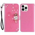 Etui iPhone 16 Pro Max Hibou Strass - Rose Vif