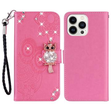Etui iPhone 16 Pro Max Hibou Strass - Rose Vif