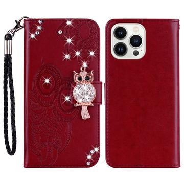 Etui iPhone 16 Pro Max Hibou Strass - Rouge