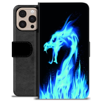 Étui Portefeuille Premium iPhone 16 Pro Max - Dragon Feu Bleu