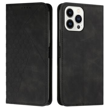 Étui Portefeuille iPhone 16 Pro Max avec fermeture magnétique à motif de losange - Noir