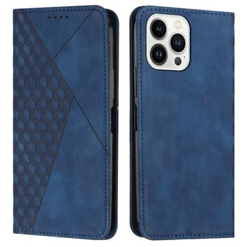 Étui Portefeuille iPhone 16 Pro Max avec fermeture magnétique à motif de losange - Bleu