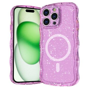 Coque MagSafe iPhone 16 Pro Max Wave-Edge Laser Glitter - Rose translucide