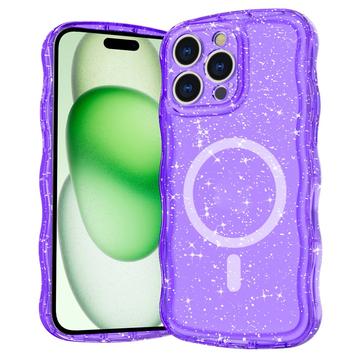 Coque MagSafe iPhone 16 Pro Max Wave-Edge Laser Glitter - Violet translucide