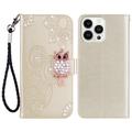 Etui iPhone 16 Pro Hibou Strass - Doré