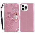 Etui iPhone 16 Pro Hibou Strass - Rose Doré
