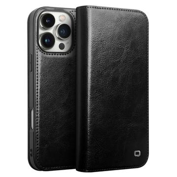 Etui Portefeuille iPhone 16 Pro en Cuir Qialino Classic - Noir