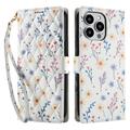 Étui portefeuille iPhone 16 Pro à motif floral rhombique