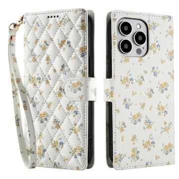 Étui portefeuille iPhone 16 Pro à motif floral rhombique - Fleurs jaunes