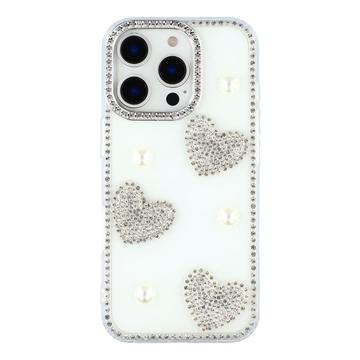 Coque hybride iPhone 16 Pro Amour étincelant et perle - Blanche