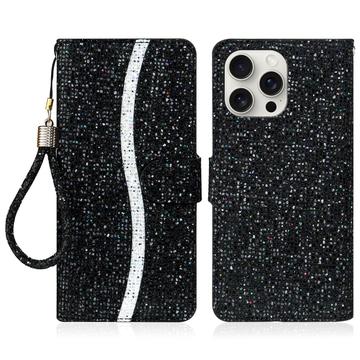 Étui portefeuille stylisé à paillettes pour iPhone 16 Pro - Noir