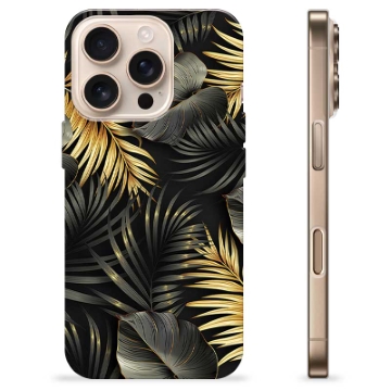 Coque iPhone 16 Pro en TPU - Feuilles Dorées